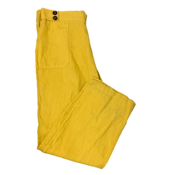 Ellen Tracy Yellow Wide Leg Linen Pants - Picture 2 of 7